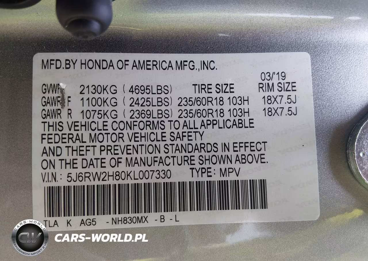 2019 Honda Cr-V Ex-L VIN:5J6RW2H80KL007330 - 9