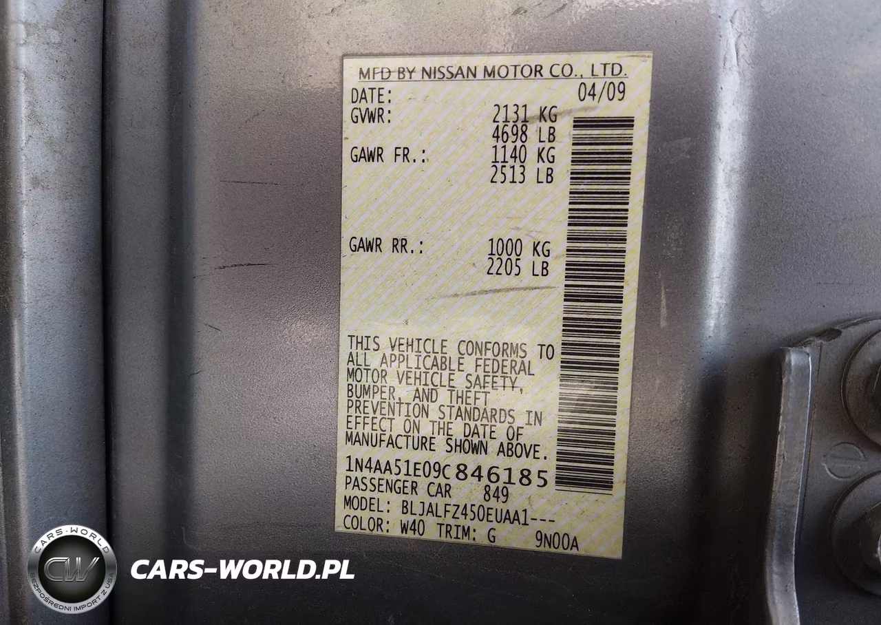 2009 Nissan Maxima 3.5 Sv VIN:1N4AA51E09C846185 - 9