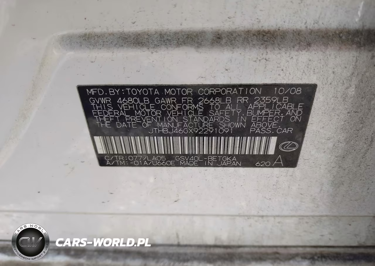 2009 Lexus Es 350 VIN:JTHBJ46GX92291091 - 9