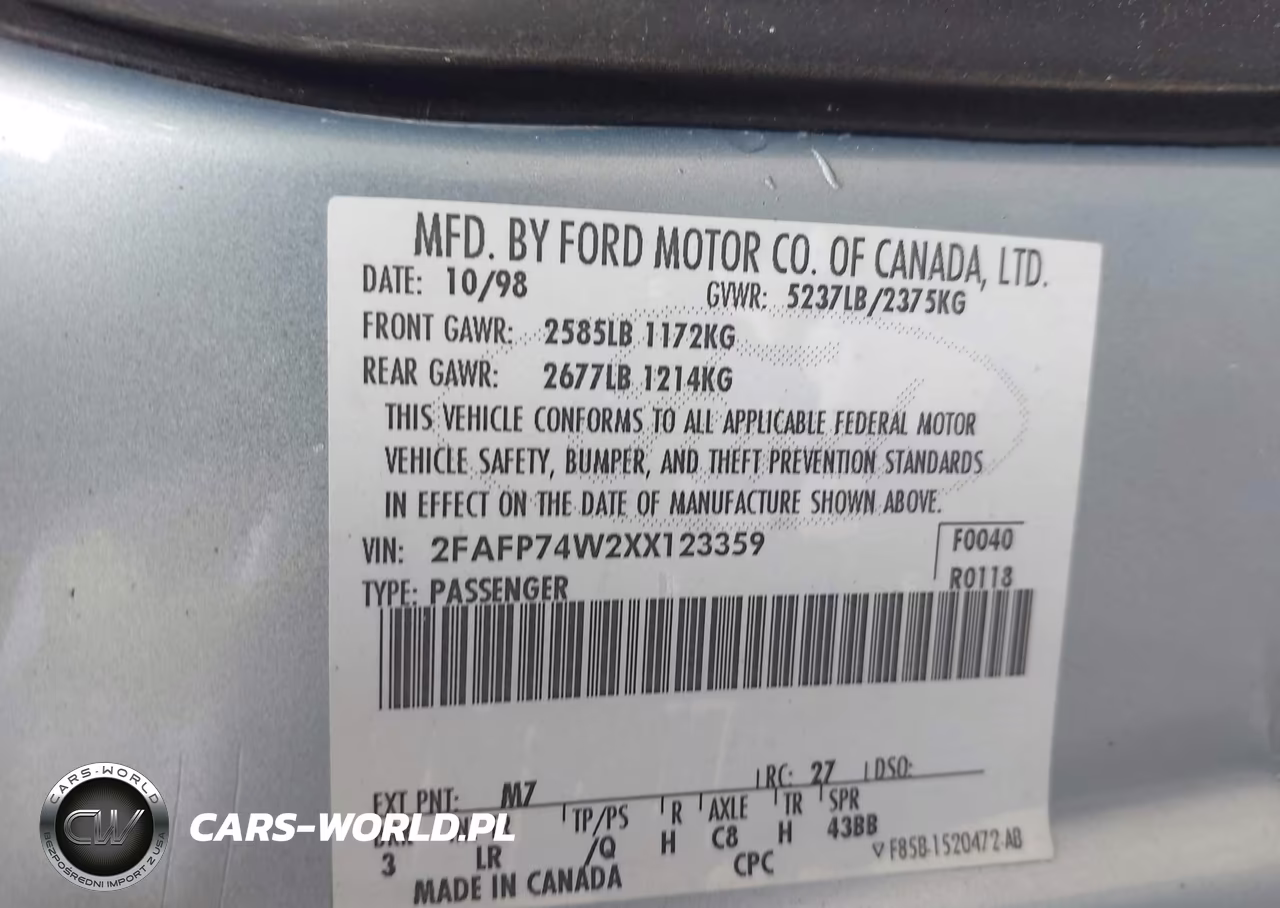 1999 Ford Crown Victoria Lx VIN:2FAFP74W2XX123359 - 9