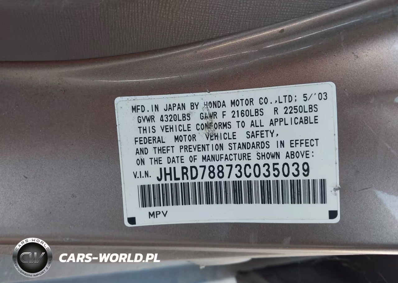 2003 Honda Cr-V Ex VIN:JHLRD78873C035039 - 9