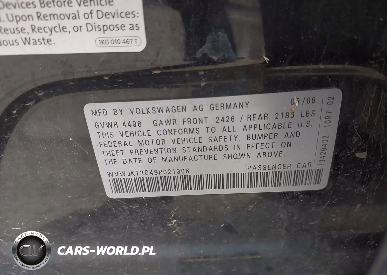 2009 Volkswagen Passat Komfort VIN:WVWJK73C49P021306 - 9