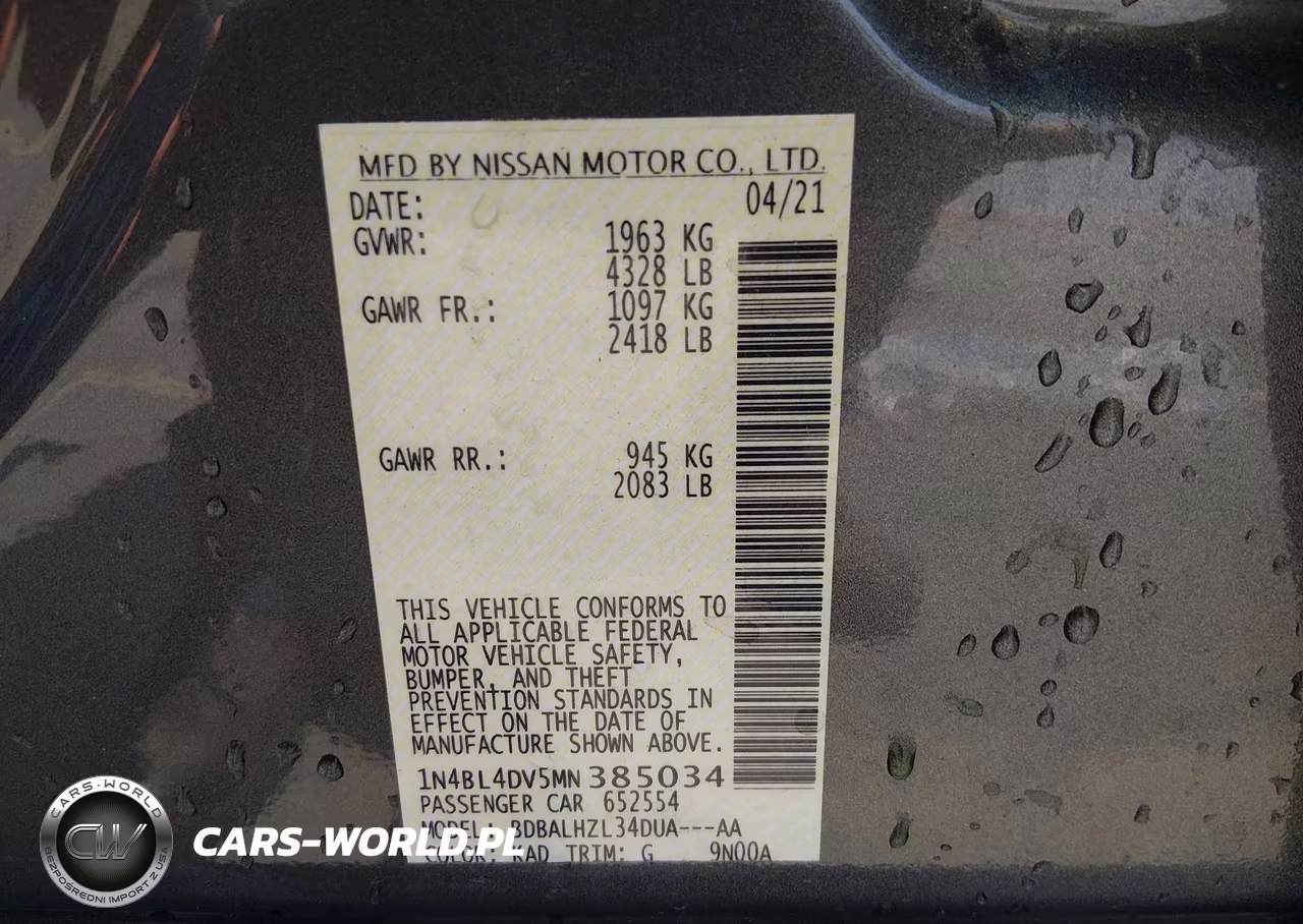 2021 Nissan Altima Sv Fwd VIN:1N4BL4DV5MN385034 - 9