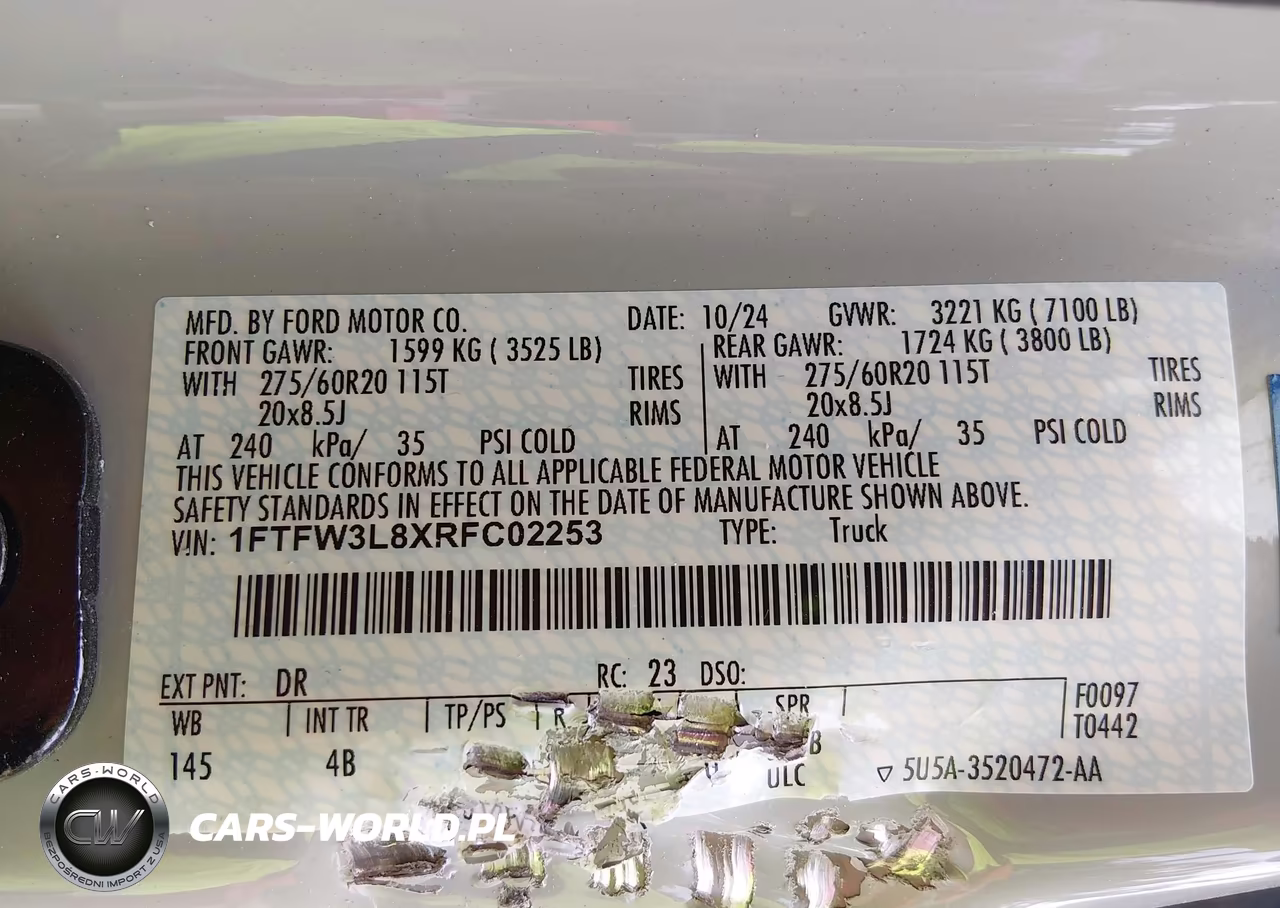 2024 Ford F-150 Xlt VIN:1FTFW3L8XRFC02253 - 9