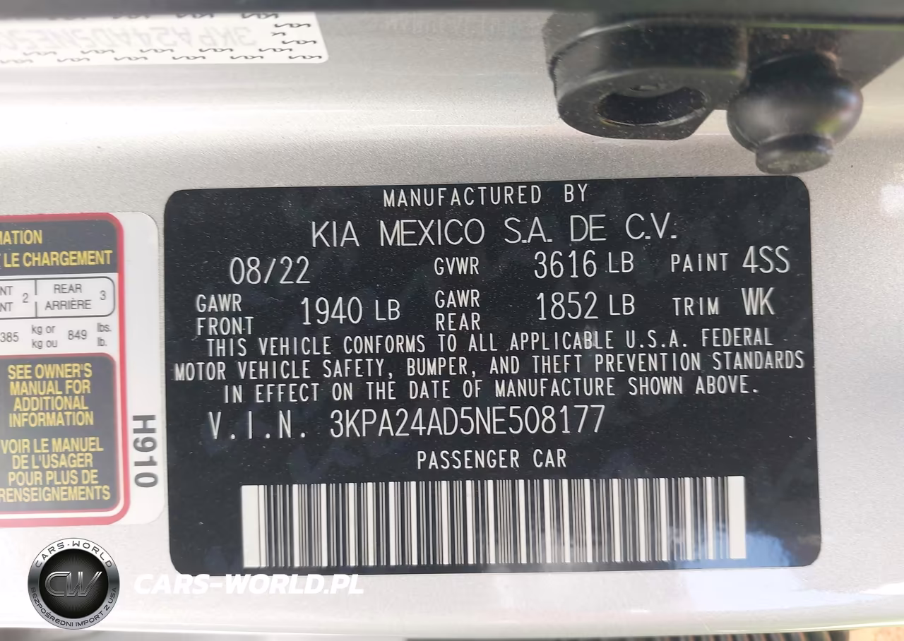 2022 Kia Rio Lx VIN:3KPA24AD5NE508177 - 9