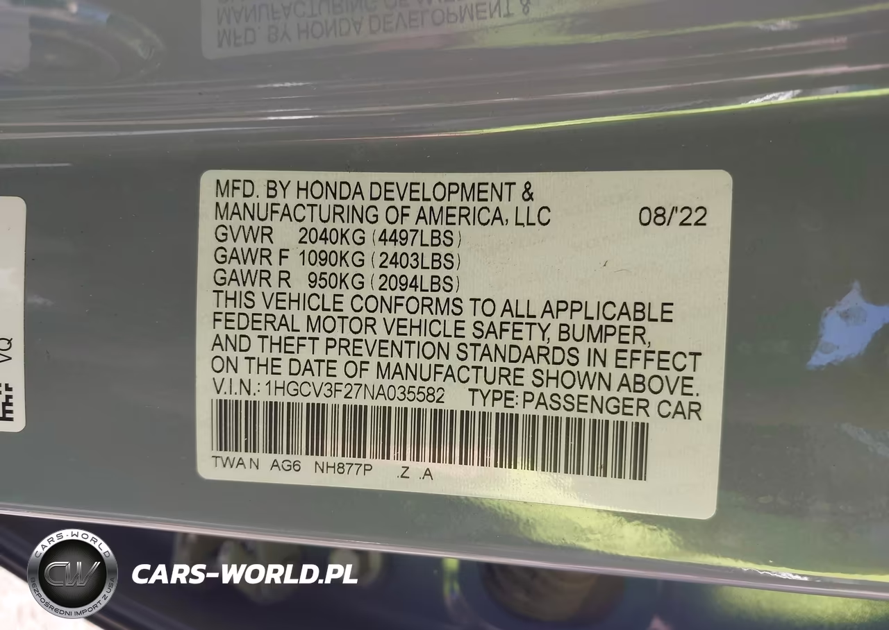 2022 Honda Accord Hybrid Sport VIN:1HGCV3F27NA035582 - 9