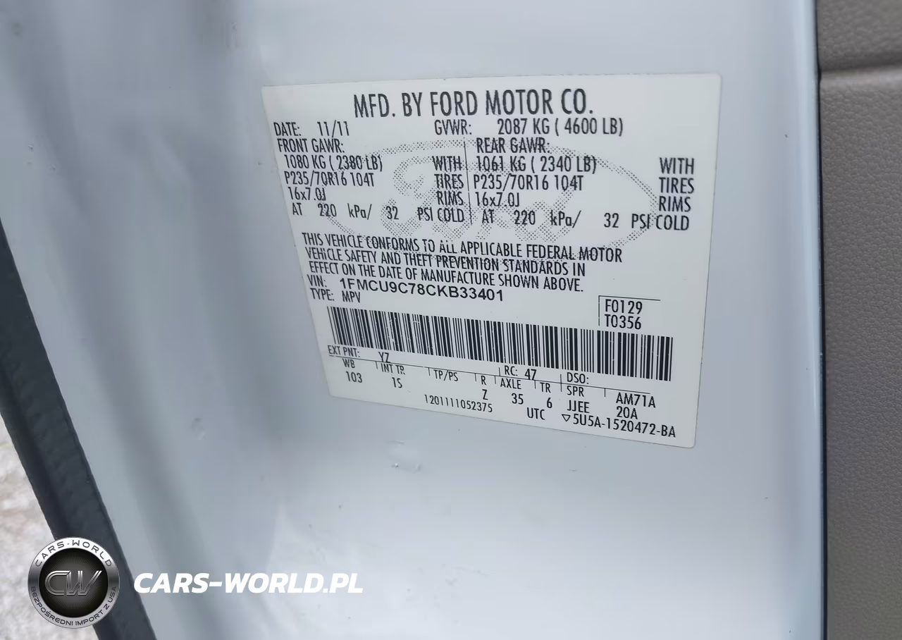 2012 Ford Escape Xls VIN:1FMCU9C78CKB33401 - 9