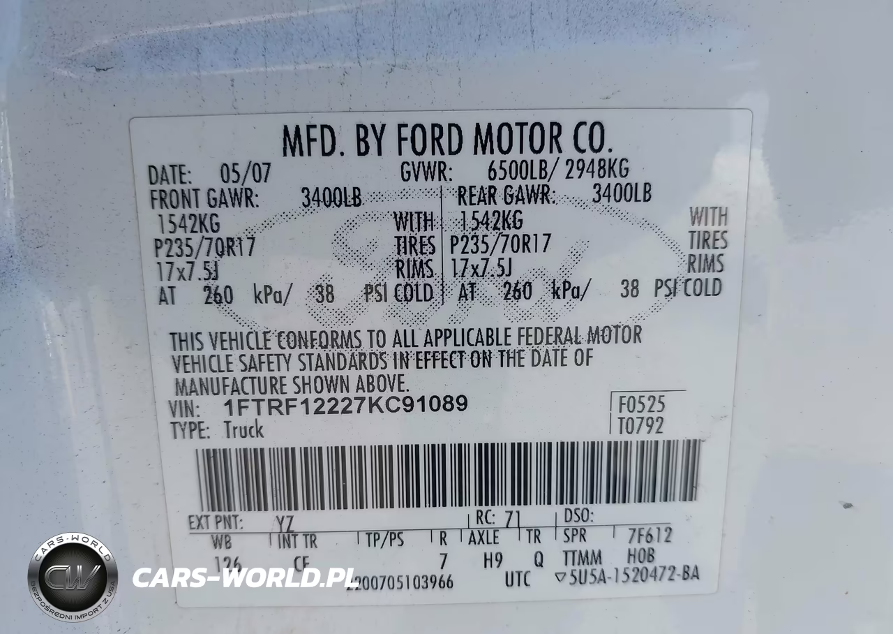 2007 Ford F-150 Stx-Xl-Xlt VIN:1FTRF12227KC91089 - 9