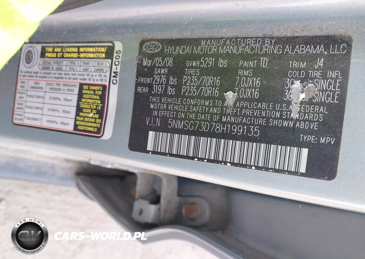 2008 Hyundai Santa Fe Gls VIN:5NMSG73D78H199135 - 9