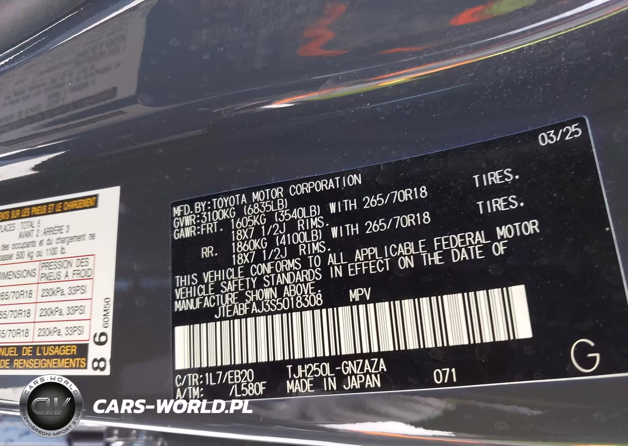 2025 Toyota Land Cruiser VIN:JTEABFAJ3S5018308 - 9