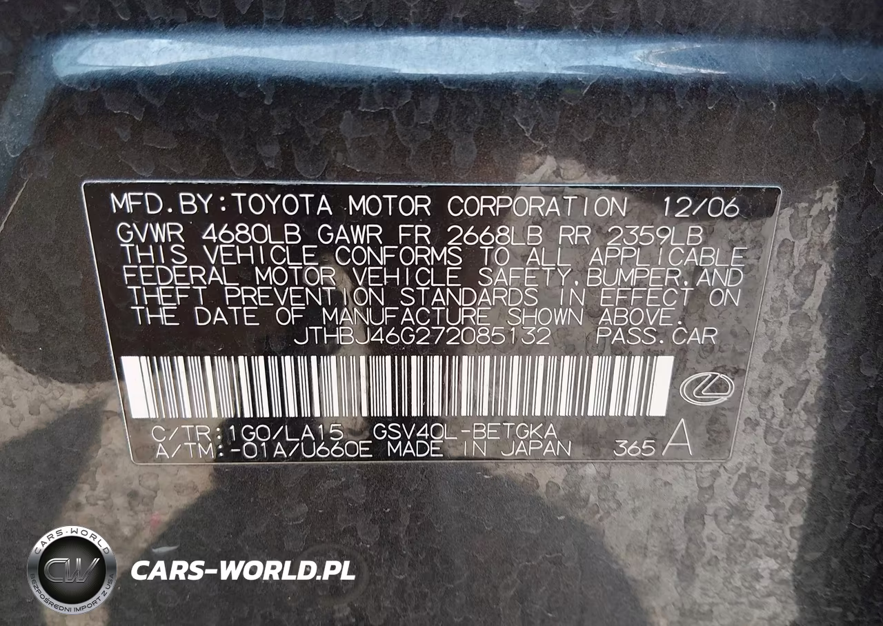 2007 Lexus Es 350 VIN:JTHBJ46G272085132 - 9