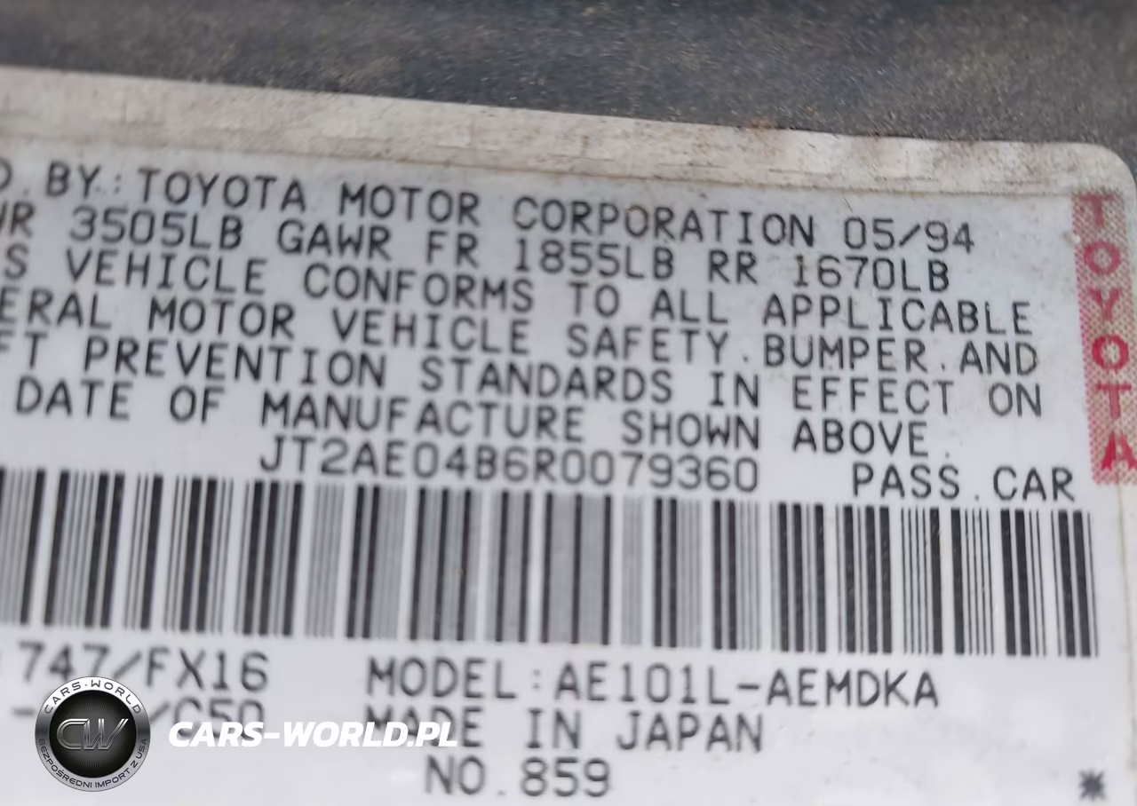 1994 Toyota Corolla VIN:JT2AE04B6R0079360 - 9