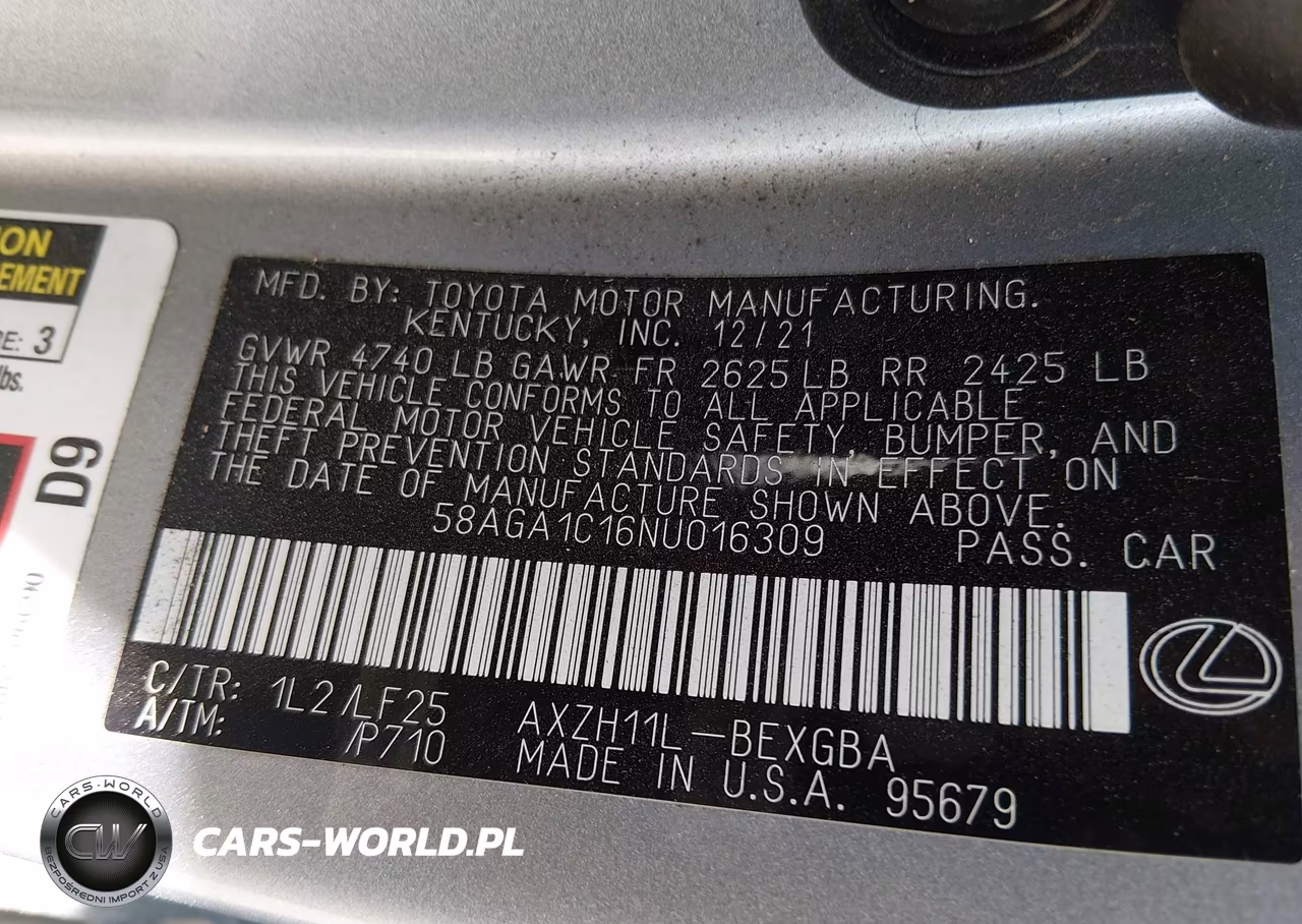 2022 Lexus Es 300H F Sport VIN:58AGA1C16NU016309 - 9