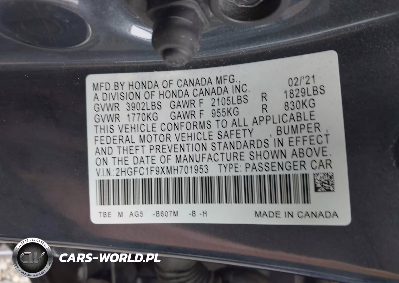 2021 Honda Civic Touring VIN:2HGFC1F9XMH701953 - 9