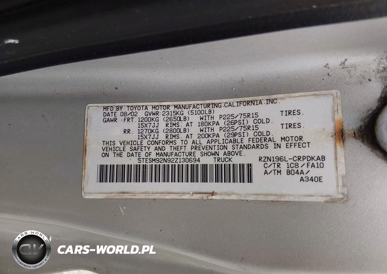 2002 Toyota Tacoma Prerunner VIN:5TESM92N92Z130694 - 9