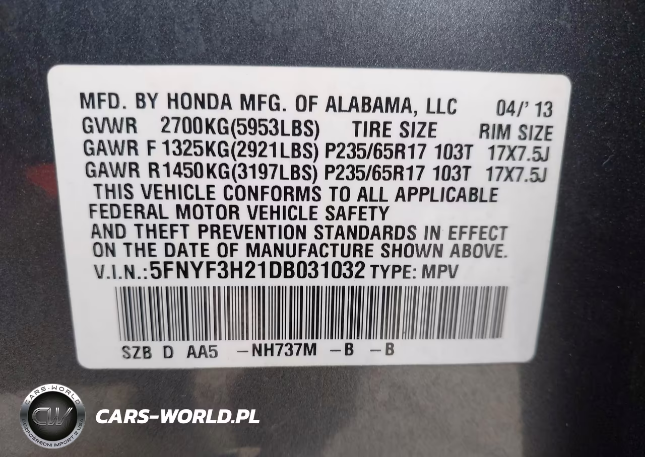 2013 Honda Pilot Lx VIN:5FNYF3H21DB031032 - 9
