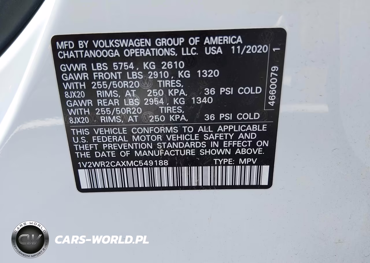 2021 Volkswagen Atlas 3.6L V6 Se W-Technology VIN:1V2WR2CAXMC549188 - 9