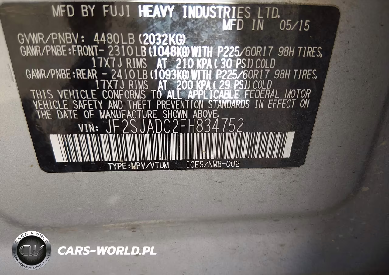 2015 Subaru Forester 2.5I Premium VIN:JF2SJADC2FH834752 - 9