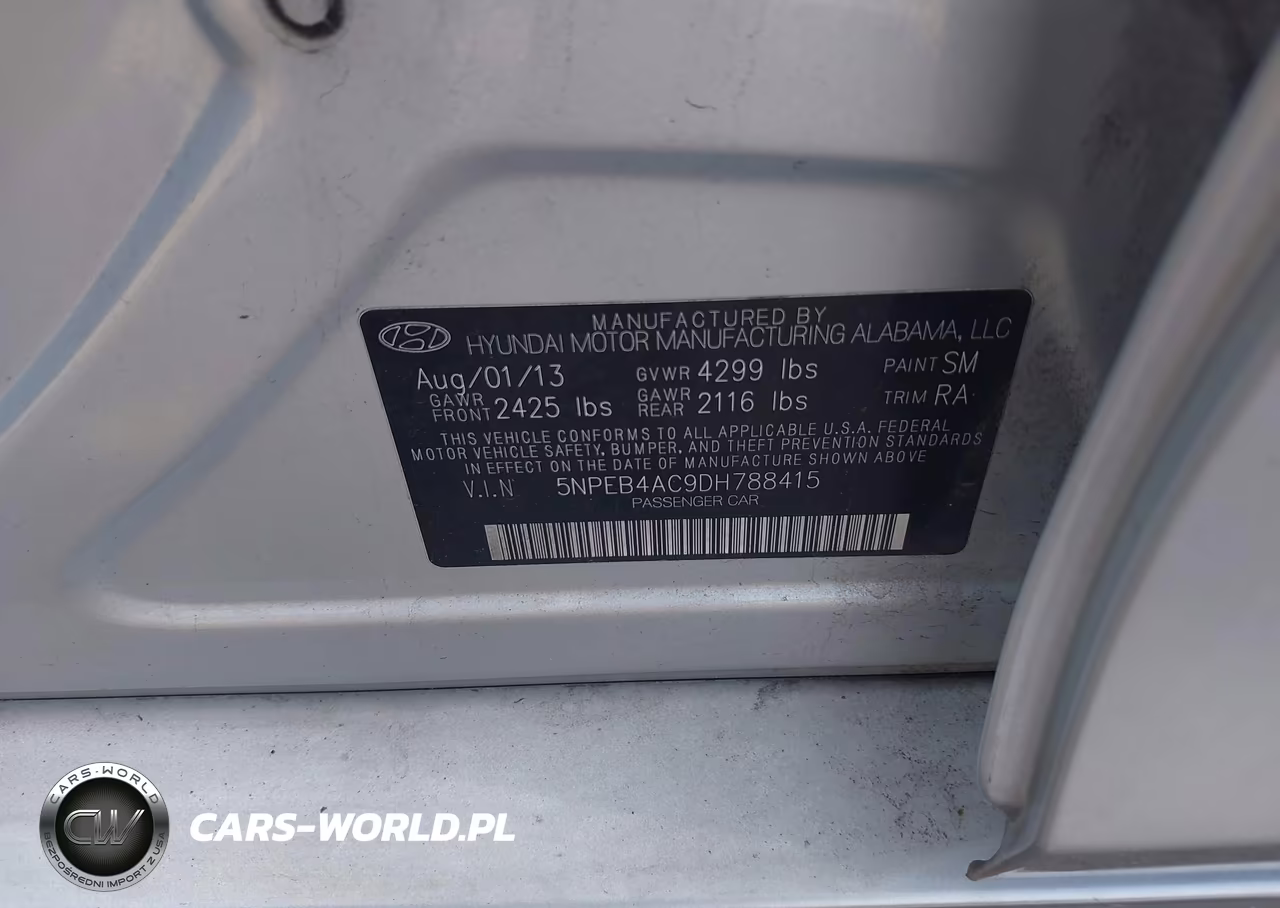 2013 Hyundai Sonata Gls VIN:5NPEB4AC9DH788415 - 9