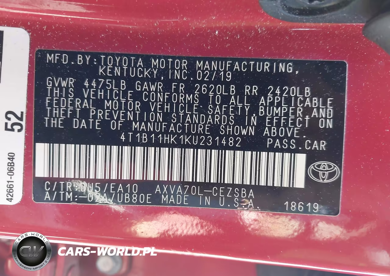 2019 Toyota Camry Se VIN:4T1B11HK1KU231482 - 9