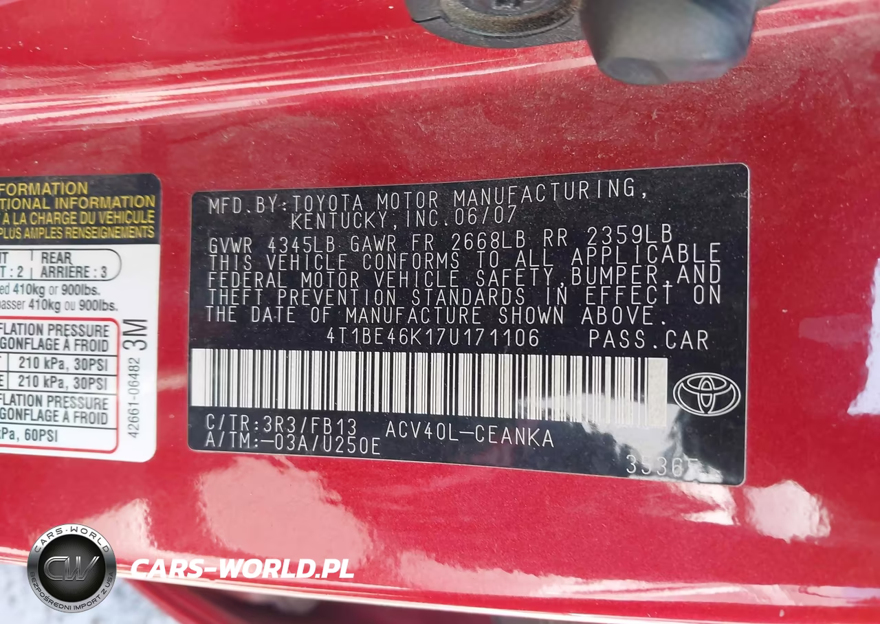 2007 Toyota Camry Le VIN:4T1BE46K17U171106 - 9