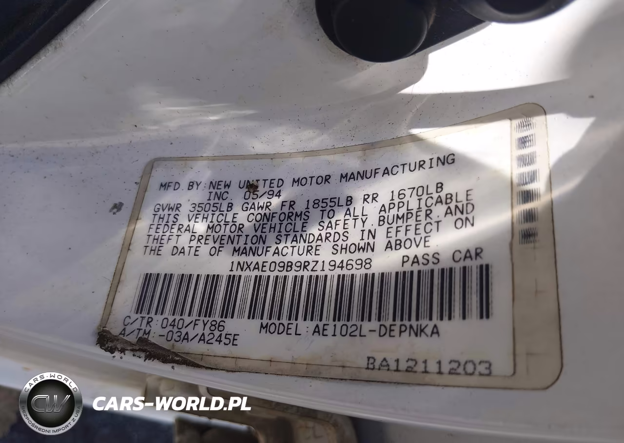 1994 Toyota Corolla Le-Dx VIN:1NXAE09B9RZ194698 - 9