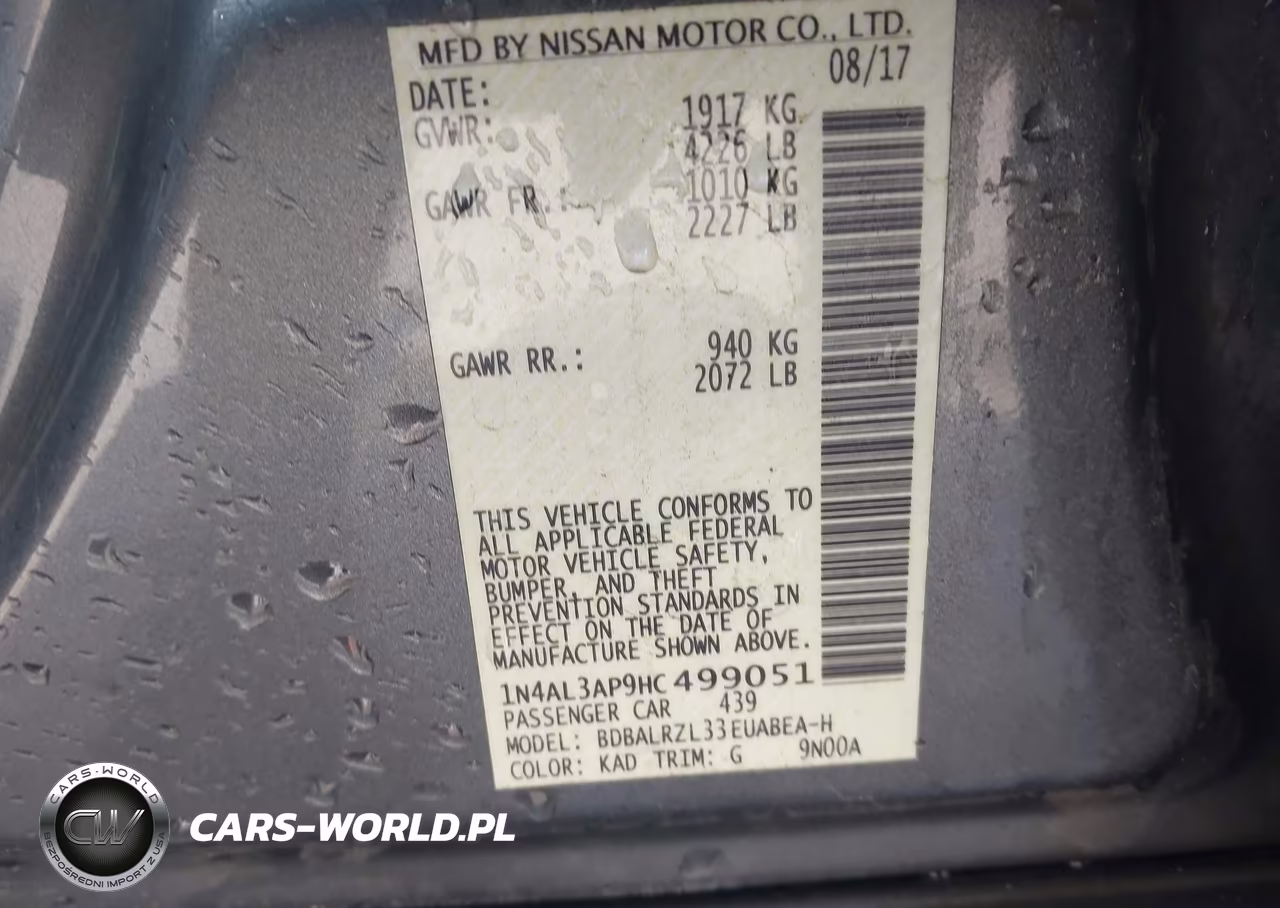 2017 Nissan Altima 2.5 Sl VIN:1N4AL3AP9HC499051 - 9