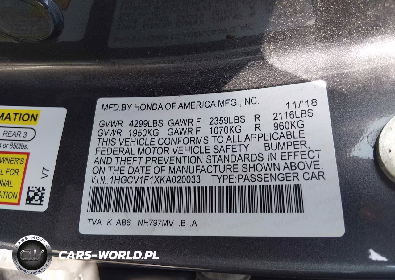 2019 Honda Accord Lx VIN:1HGCV1F1XKA020033 - 9