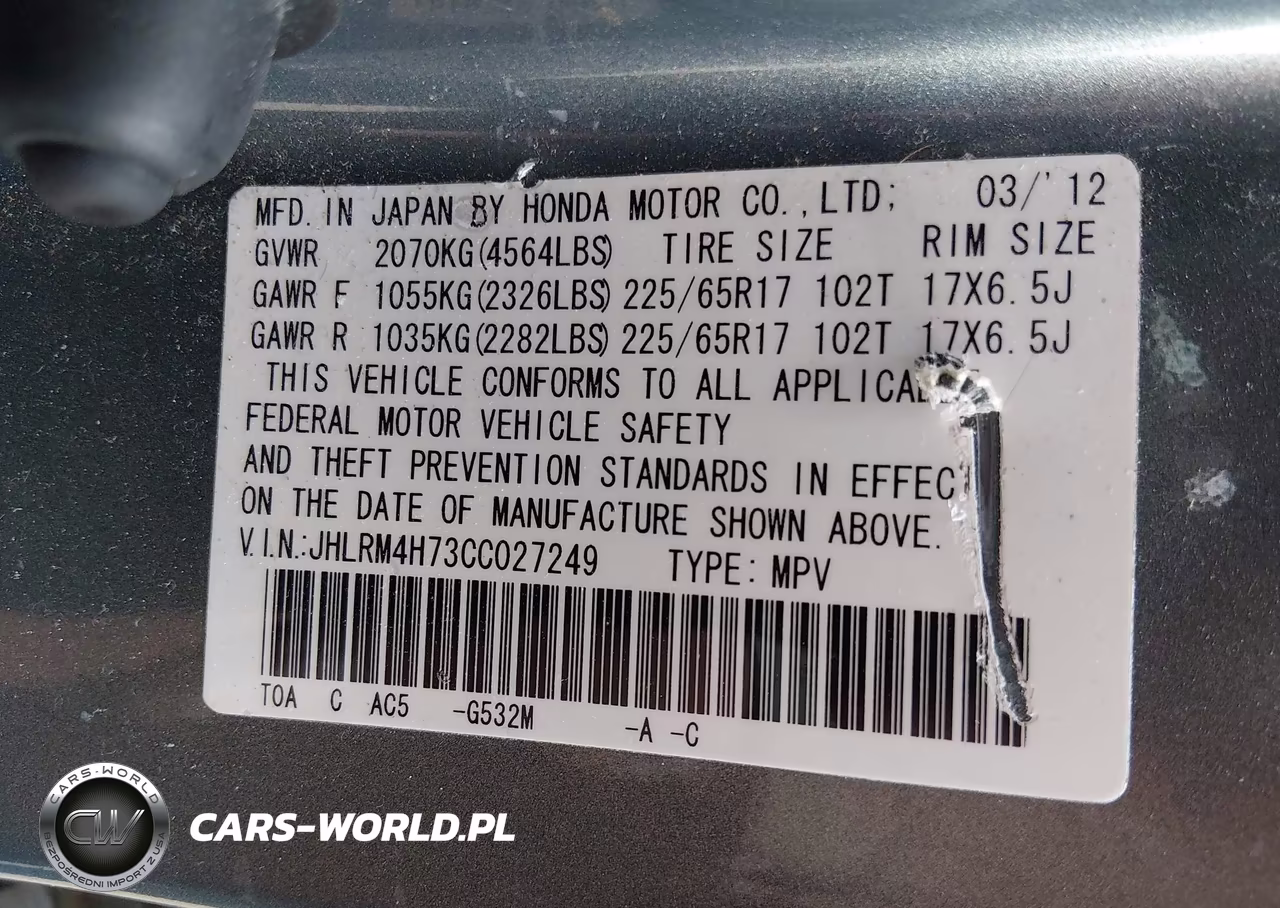 2012 Honda Cr-V Exl VIN:JHLRM4H73CC027249 - 9