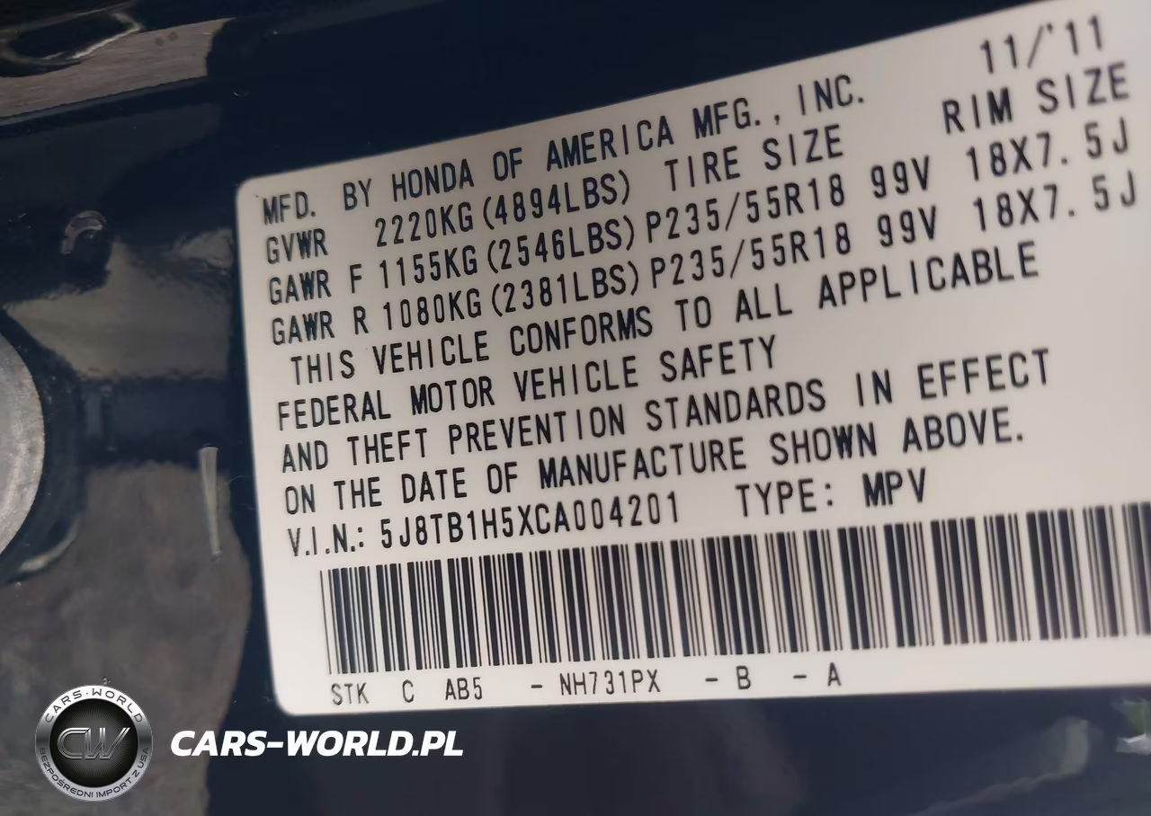 2012 Acura Rdx VIN:5J8TB1H5XCA004201 - 9