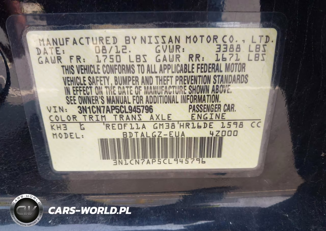 2012 Nissan Versa 1.6 Sl VIN:3N1CN7AP5CL945796 - 9