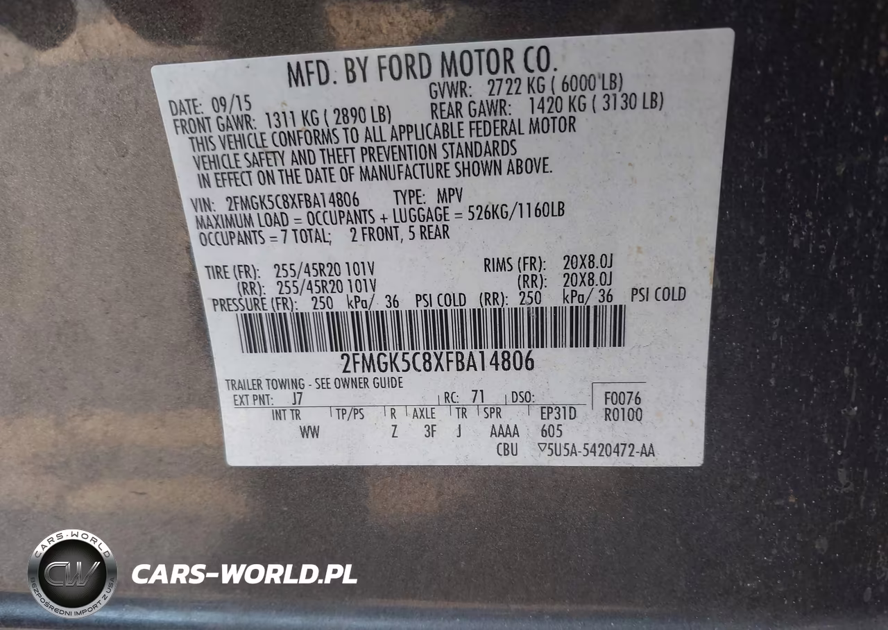 2015 Ford Flex Sel VIN:2FMGK5C8XFBA14806 - 9