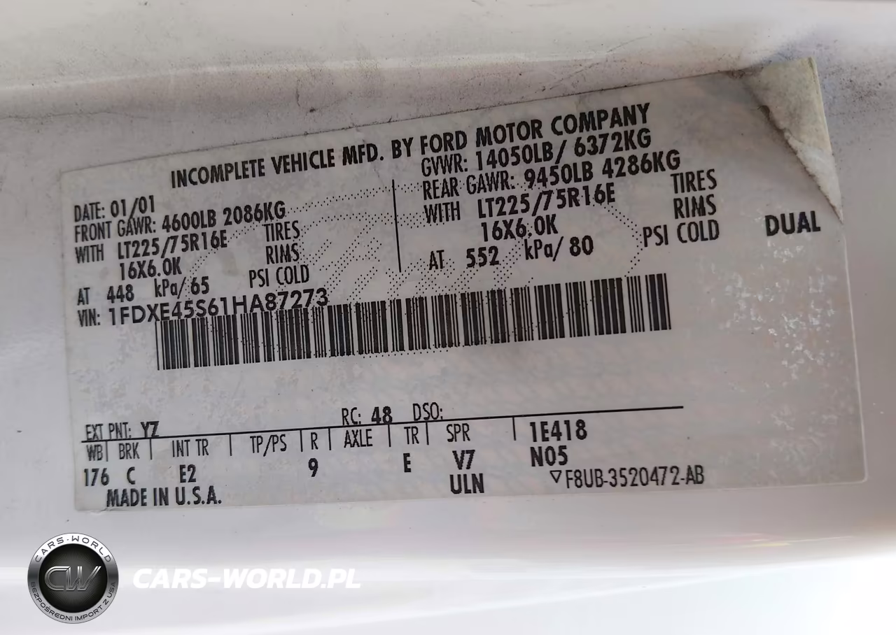 2001 Ford E-450 Cutaway Standard VIN:1FDXE45S61HA87273 - 8