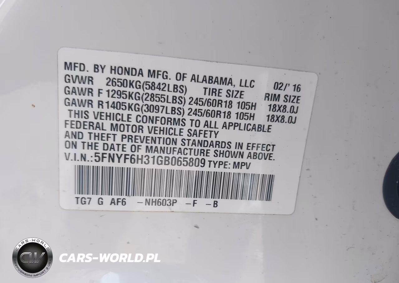 2016 Honda Pilot Ex VIN:5FNYF6H31GB065809 - 9