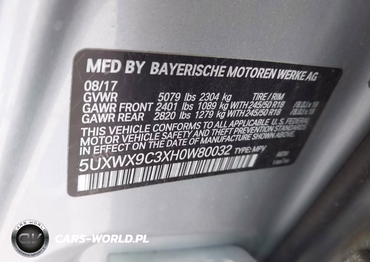 2017 BMW X3 xDrive28I VIN:5UXWX9C3XH0W80032 - 9