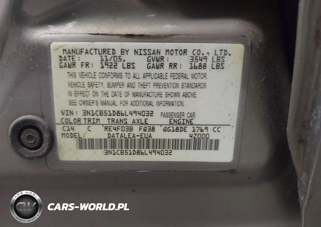 2006 Nissan Sentra 1.8S VIN:3N1CB51D86L494032 - 9