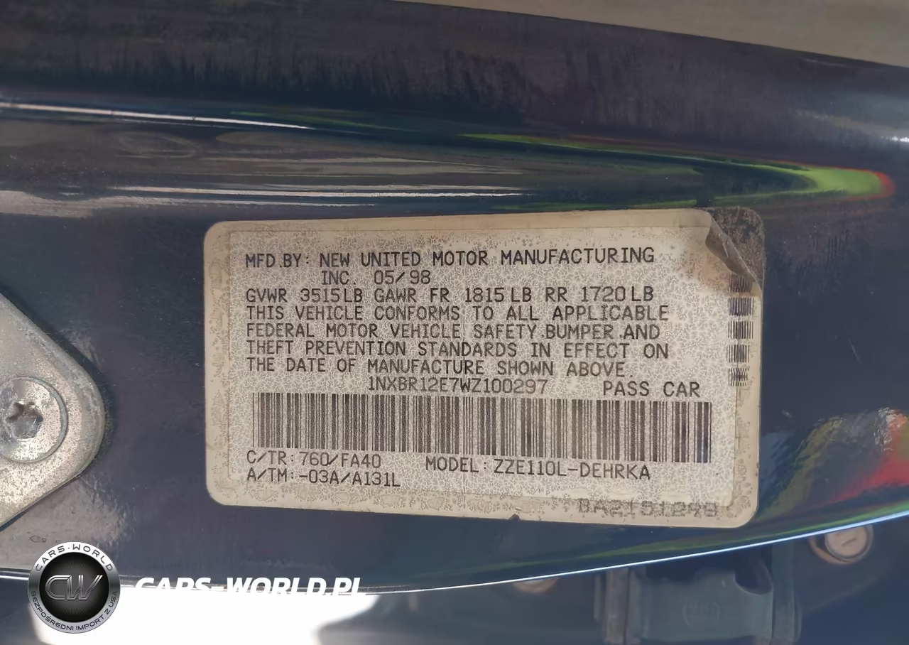 1998 Toyota Corolla Ve VIN:1NXBR12E7WZ100297 - 9