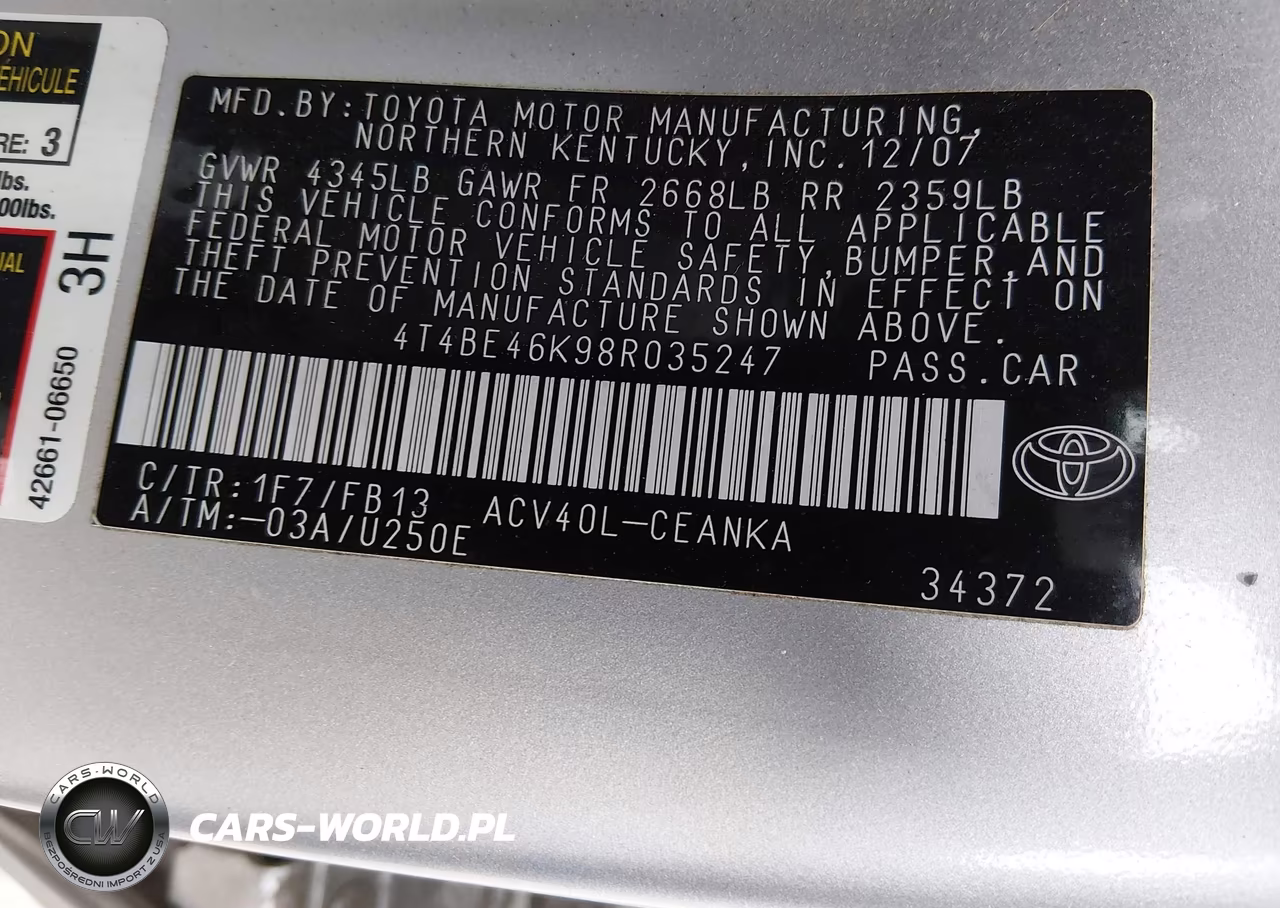 2008 Toyota Camry Le VIN:4T4BE46K98R035247 - 9