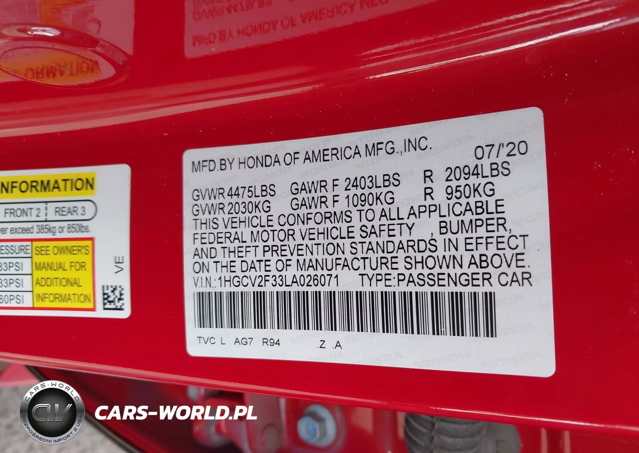 2020 Honda Accord Sport 2.0T VIN:1HGCV2F33LA026071 - 9