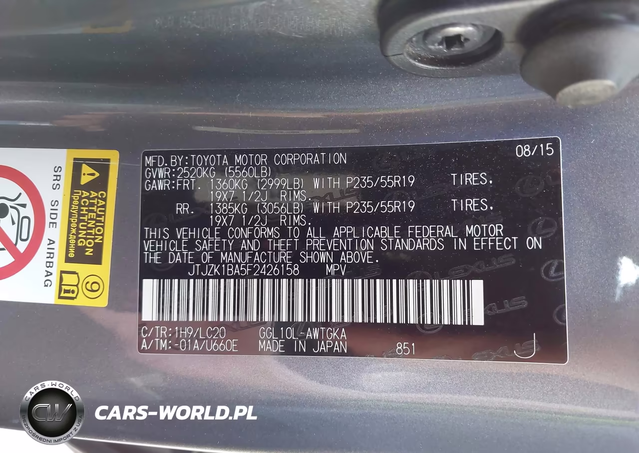 2015 Lexus Rx 350 VIN:JTJZK1BA5F2426158 - 9
