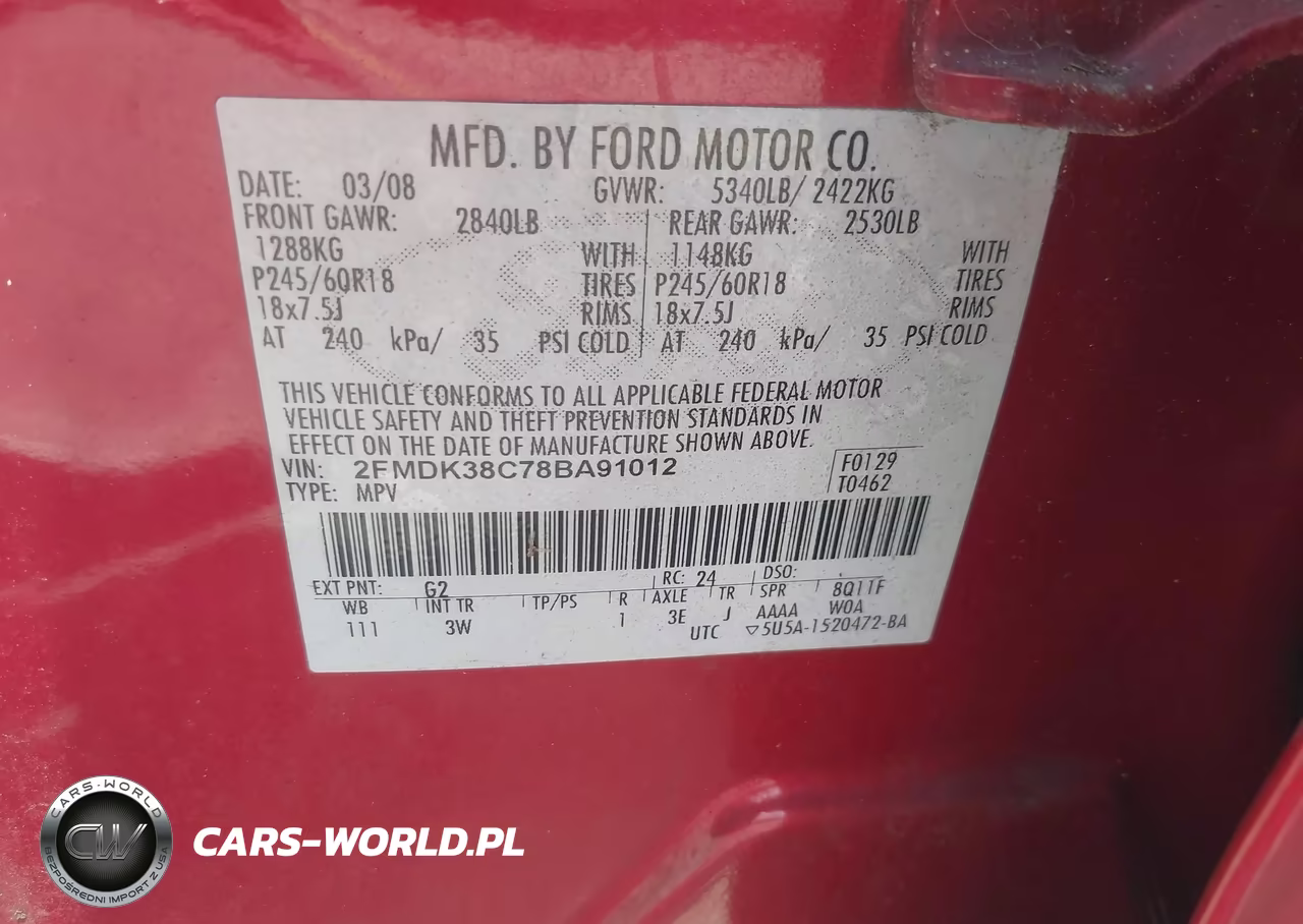 2008 Ford Edge Sel VIN:2FMDK38C78BA91012 - 9