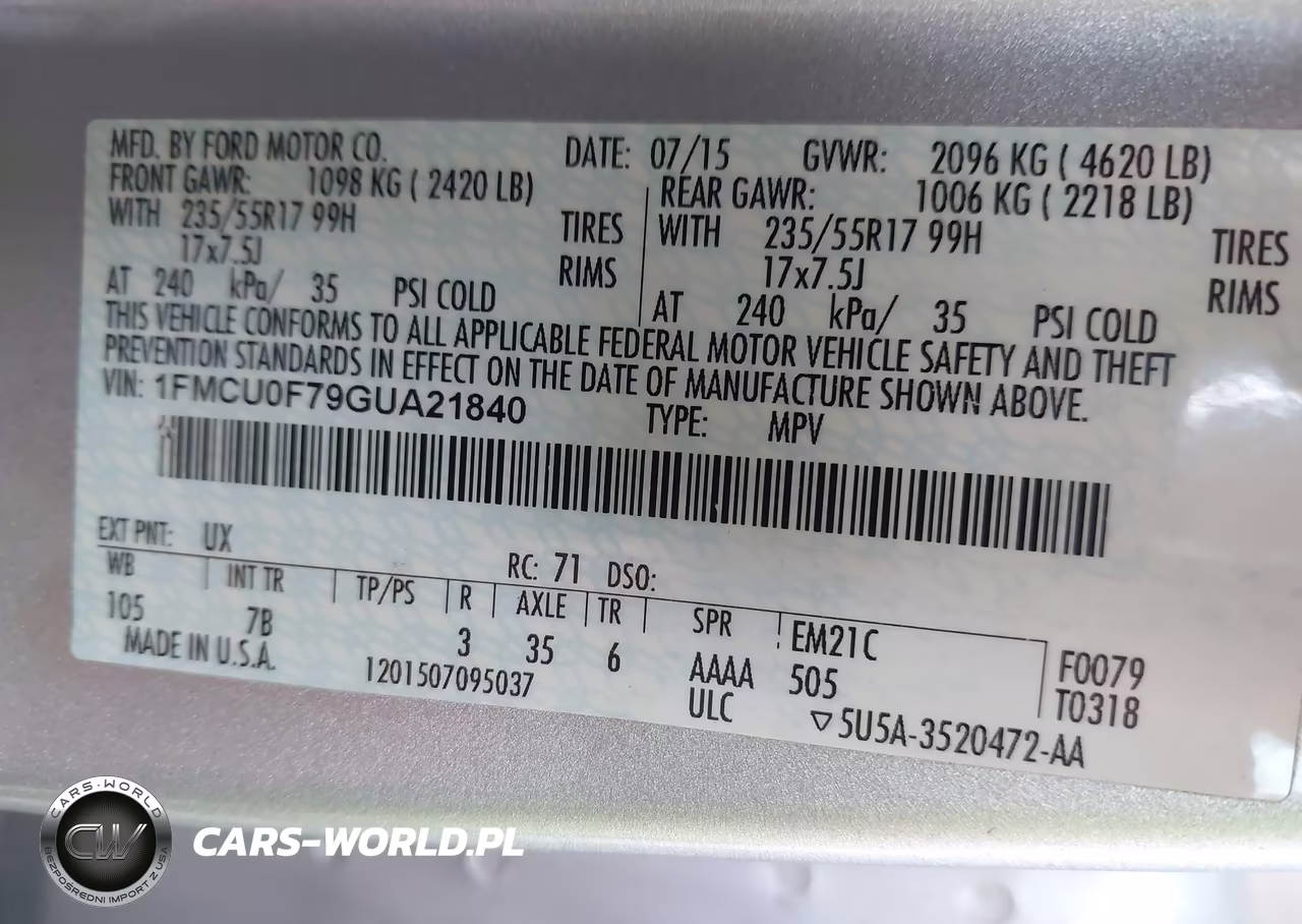 2016 Ford Escape S VIN:1FMCU0F79GUA21840 - 9