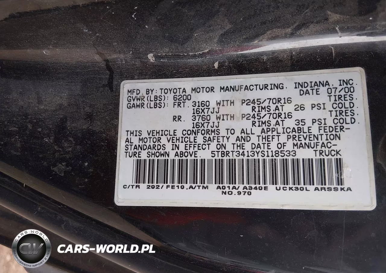 2000 Toyota Tundra Sr5 V8 VIN:5TBRT3413YS118533 - 9