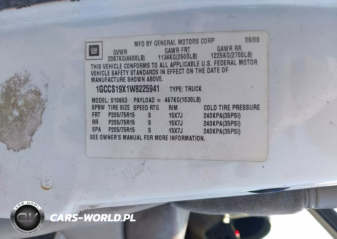 1998 Chevrolet S-10 Ls VIN:1GCCS19X1W8225941 - 9