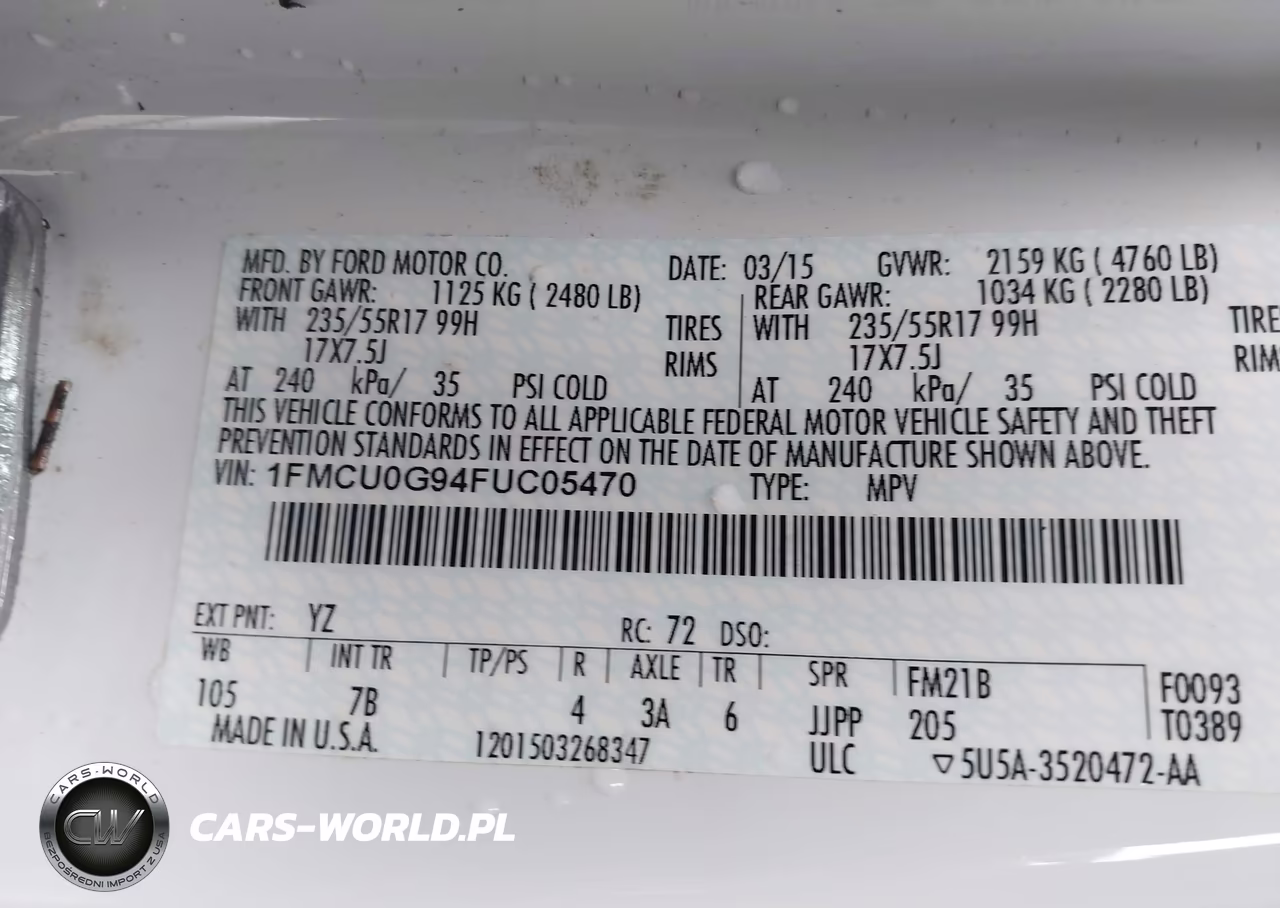 2015 Ford Escape Se VIN:1FMCU0G94FUC05470 - 9