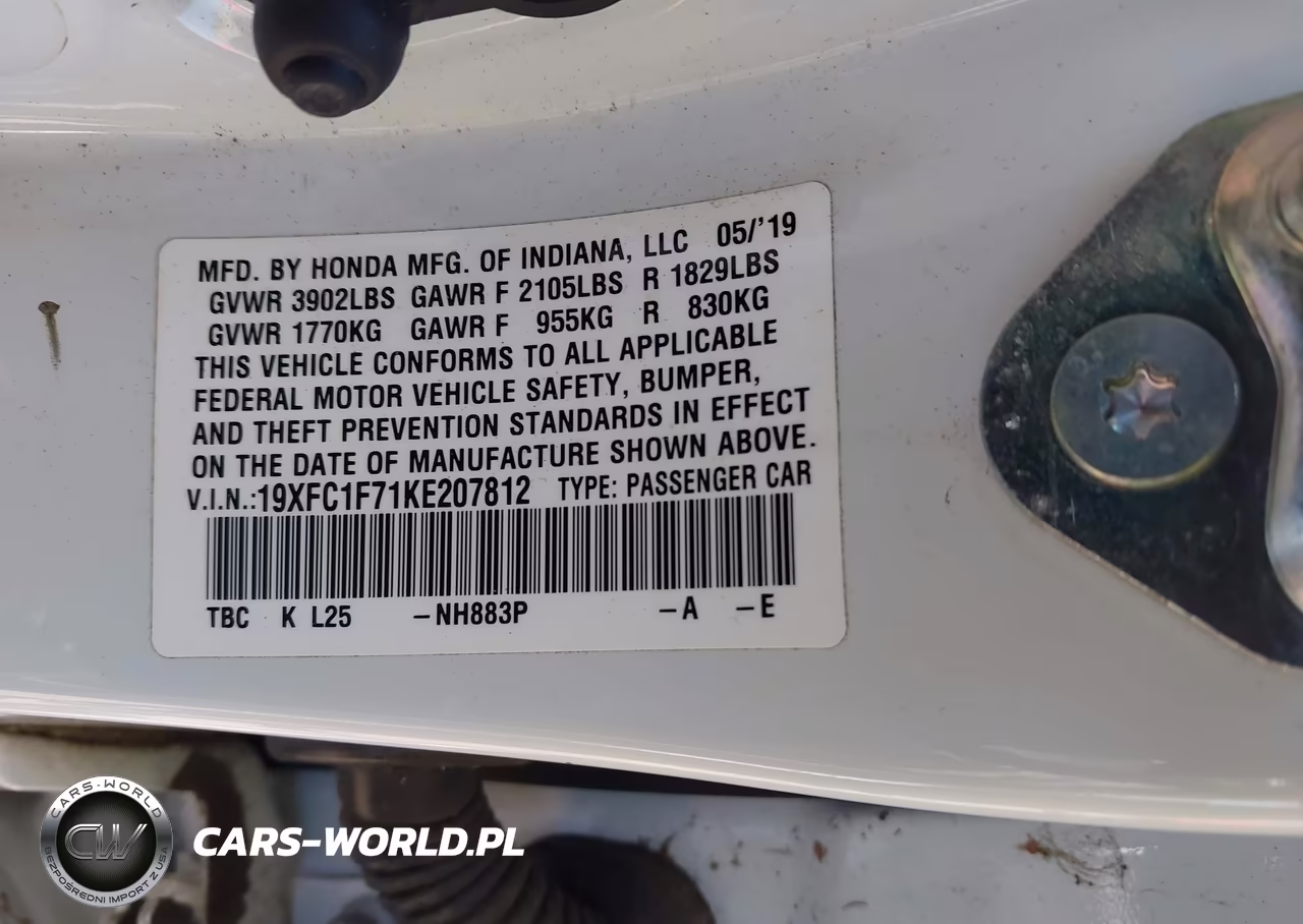 2019 Honda Civic Ex-L VIN:19XFC1F71KE207812 - 9