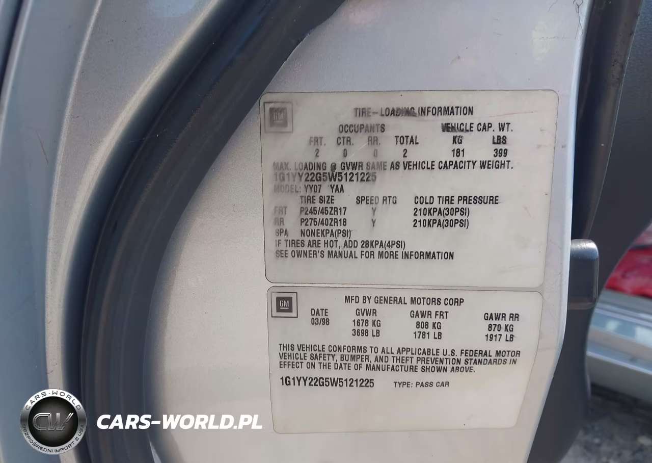 1998 Chevrolet Corvette VIN:1G1YY22G5W5121225 - 9