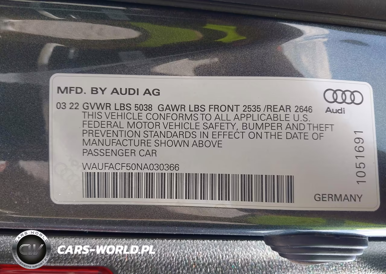 2022 Audi A5 Sportback Premium Plus 45 Tfsi S Line Quattro S Tronic VIN:WAUFACF50NA030366 - 9