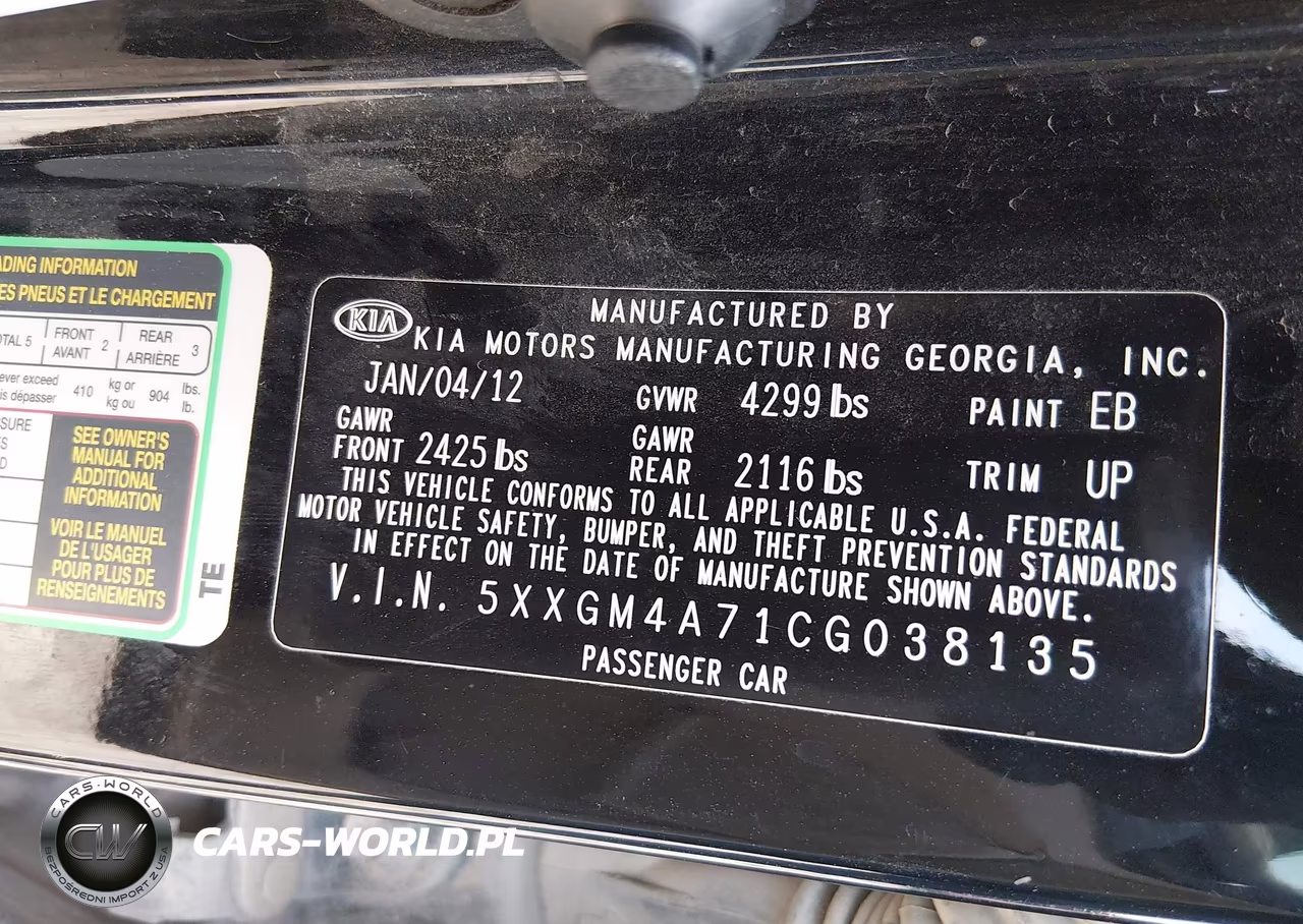 2012 Kia Optima Lx VIN:5XXGM4A71CG038135 - 9