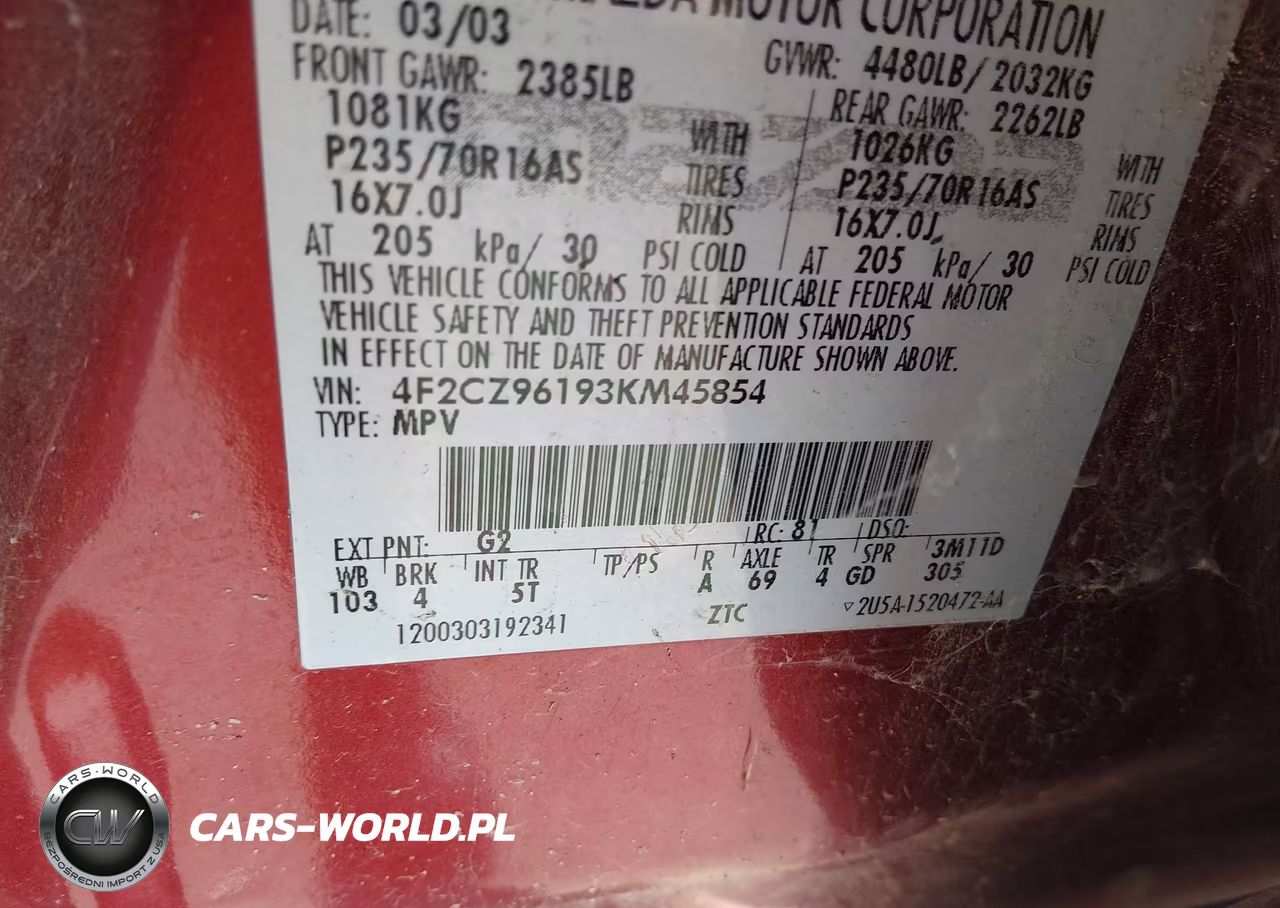 2003 Mazda Tribute Es V6 VIN:4F2CZ96193KM45854 - 9